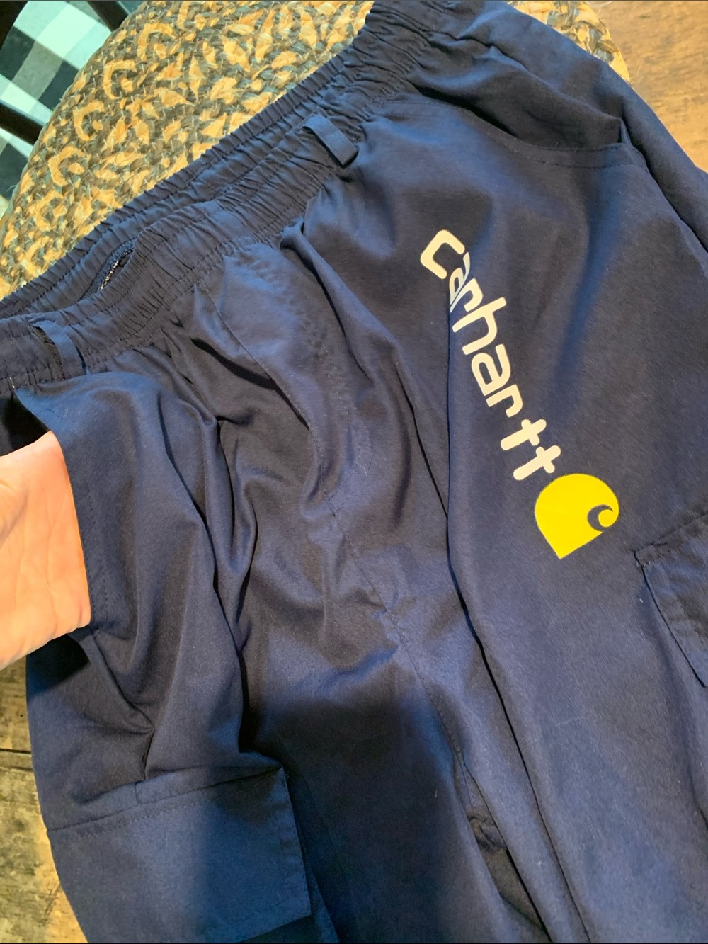 Carhartt Teens/ Men’s Navy Cargo Shorts with Yellow Logo - Picture 7 of 11